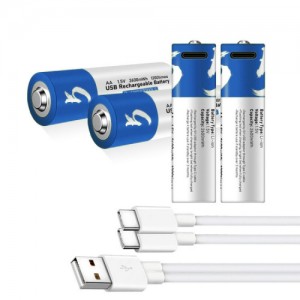 No.5 AA rechargeable li-ion aa batteries 1.5V 2600mWh with Charger Type C Port Cable